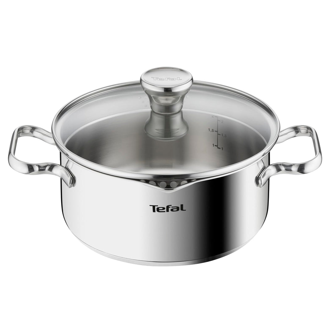 Tefal Duetto A70542 Kochtopf 20 cm, hochwertiger Edelstahl 18/10, graduiert, Ausgiessdeckel, für all