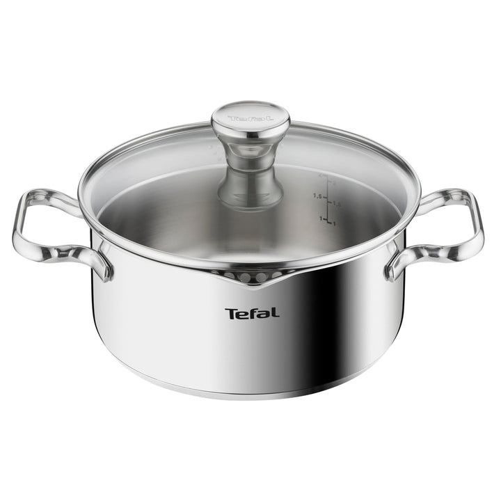 Tefal Duetto A70542 Kochtopf 20 cm, hochwertiger Edelstahl 18/10, graduiert, Ausgiessdeckel, für all