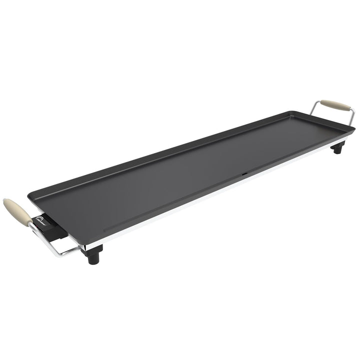 LITTLE BALANCE 8742 Wood 90 Grillplatte mit Holzgriffen, 2000 W, 90 cm 90 x 23 cm Schwarz, 90 x 23 c