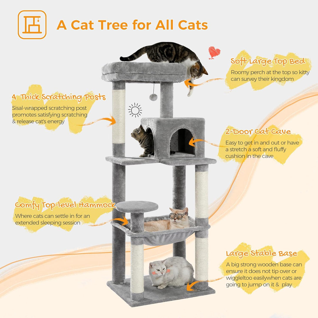 PAWZ Road Katzenbaum mit Metall-Plüsch-Hängematte, Katzenturm für ausgewachsene Katzen mit 2-türigem