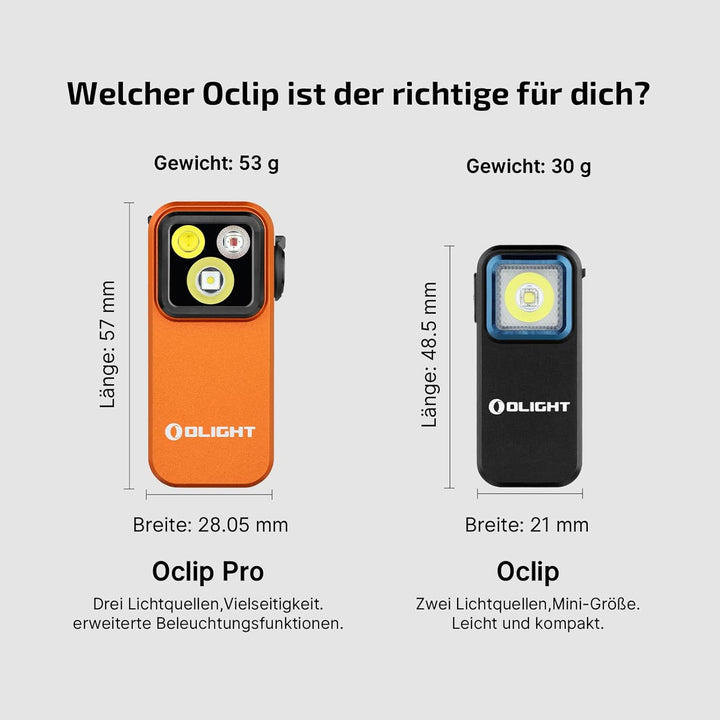 OLIGHT Oclip Pro Mini LED Taschenlampe mit Flutlicht, fokussiertes Licht und Rotlicht,500 LM helle U