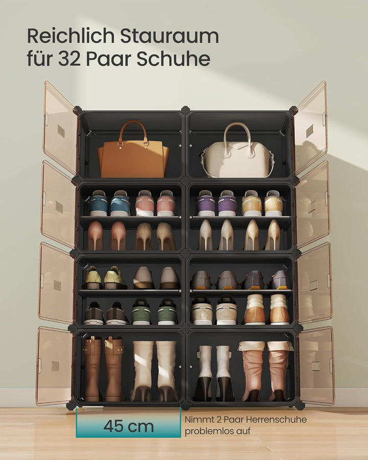 SONGMICS Schuhregal mit 8 Fächern, Schuhschrank, 30 x 45 x 30 cm pro Fach, durchsichtige Tür, Metall