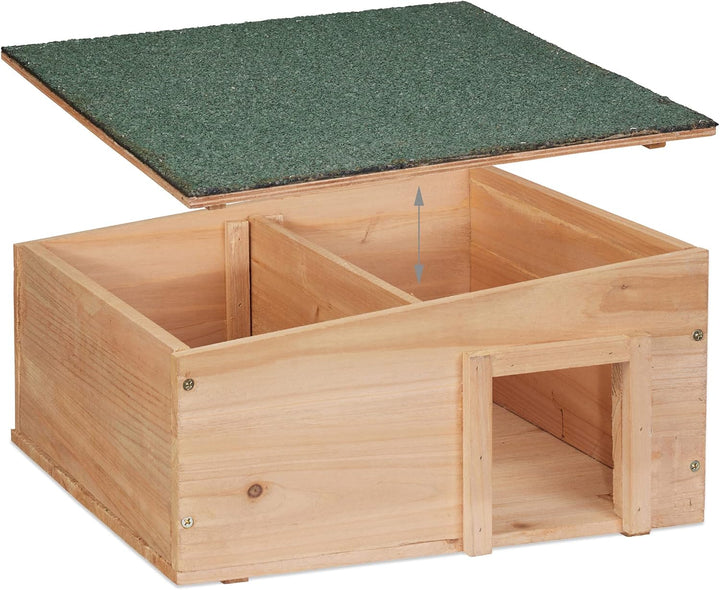 Relaxdays Igelhaus, Holz, Igelhotel mit Boden, 2 Kammern, Winterquartier für Igel, Garten, HBT: 21,5