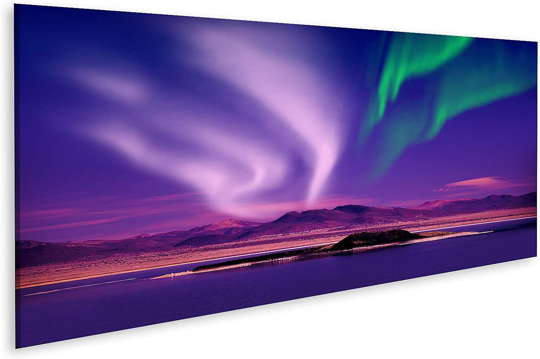 islandburner Bild auf Leinwand Nordlichter Aurora Borealis Nachthimmel See Landschaft Bilder Wandbil