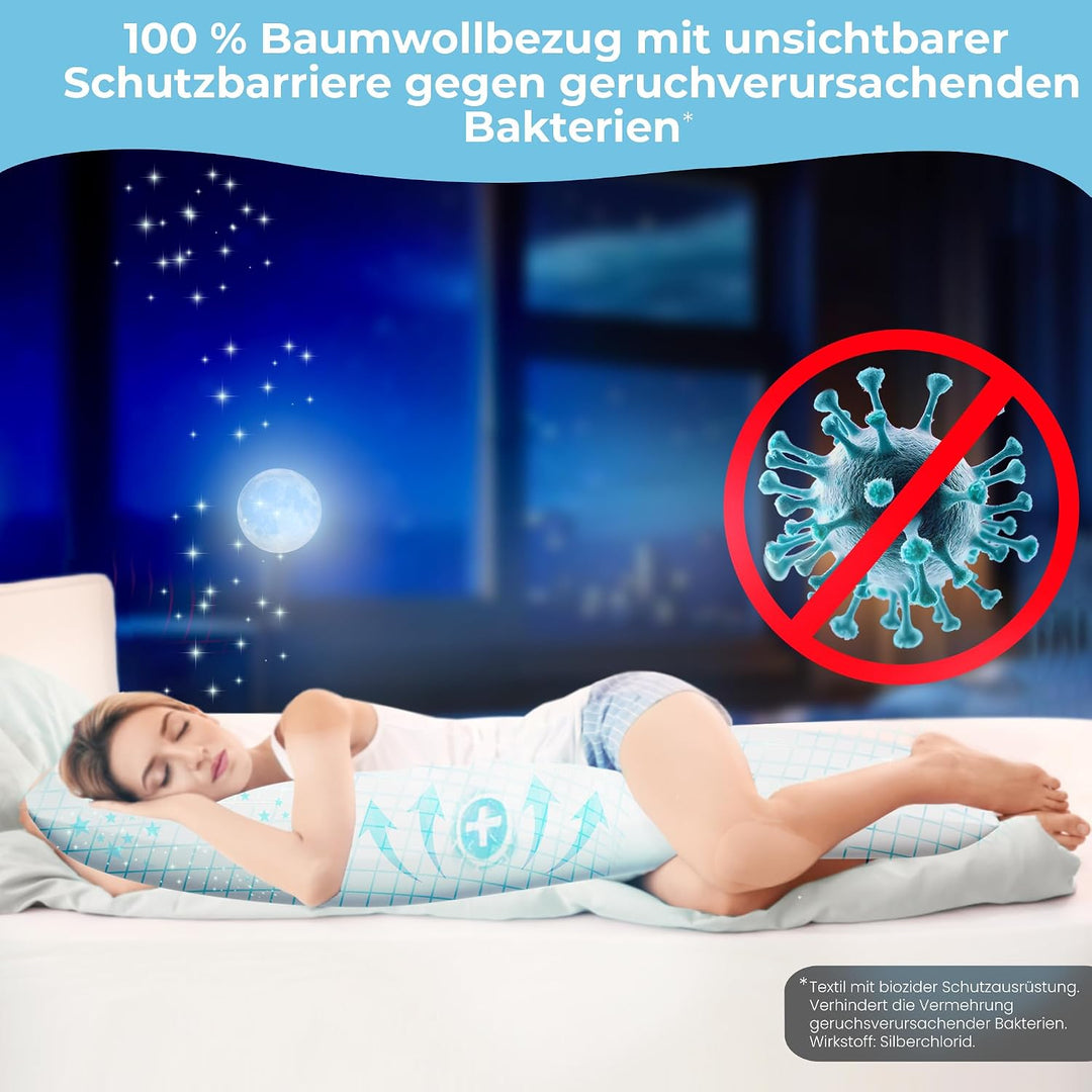 Rosenkern® Seitenschläferkissen Ergonomisch - [Made in Germany] - Long Body Pillow - Bezug aus 100%