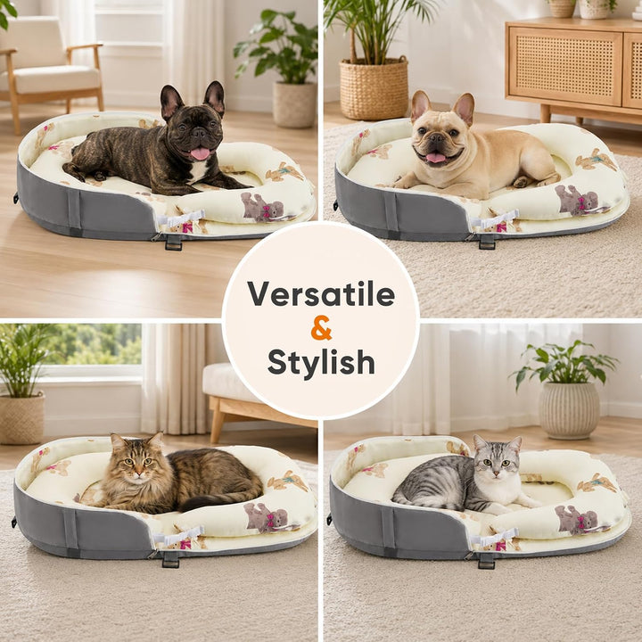 Hundebett 84x48x14,5cm Hundekorb Kleine, 2-seitiges Nackenkissen, Abnehmbare Waschbare Hundematte, H
