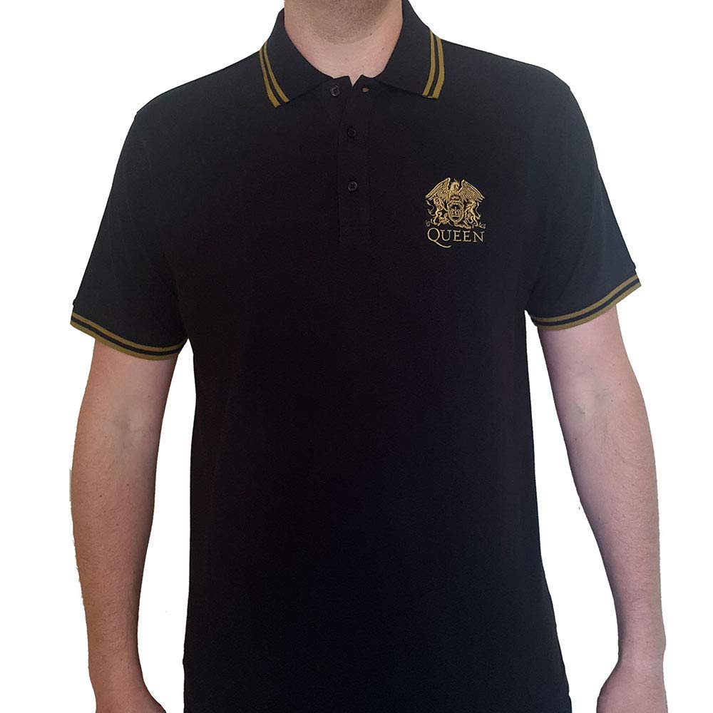 Queen Polo Shirt Crest Logo Nue offiziell Herren Schwarz, M