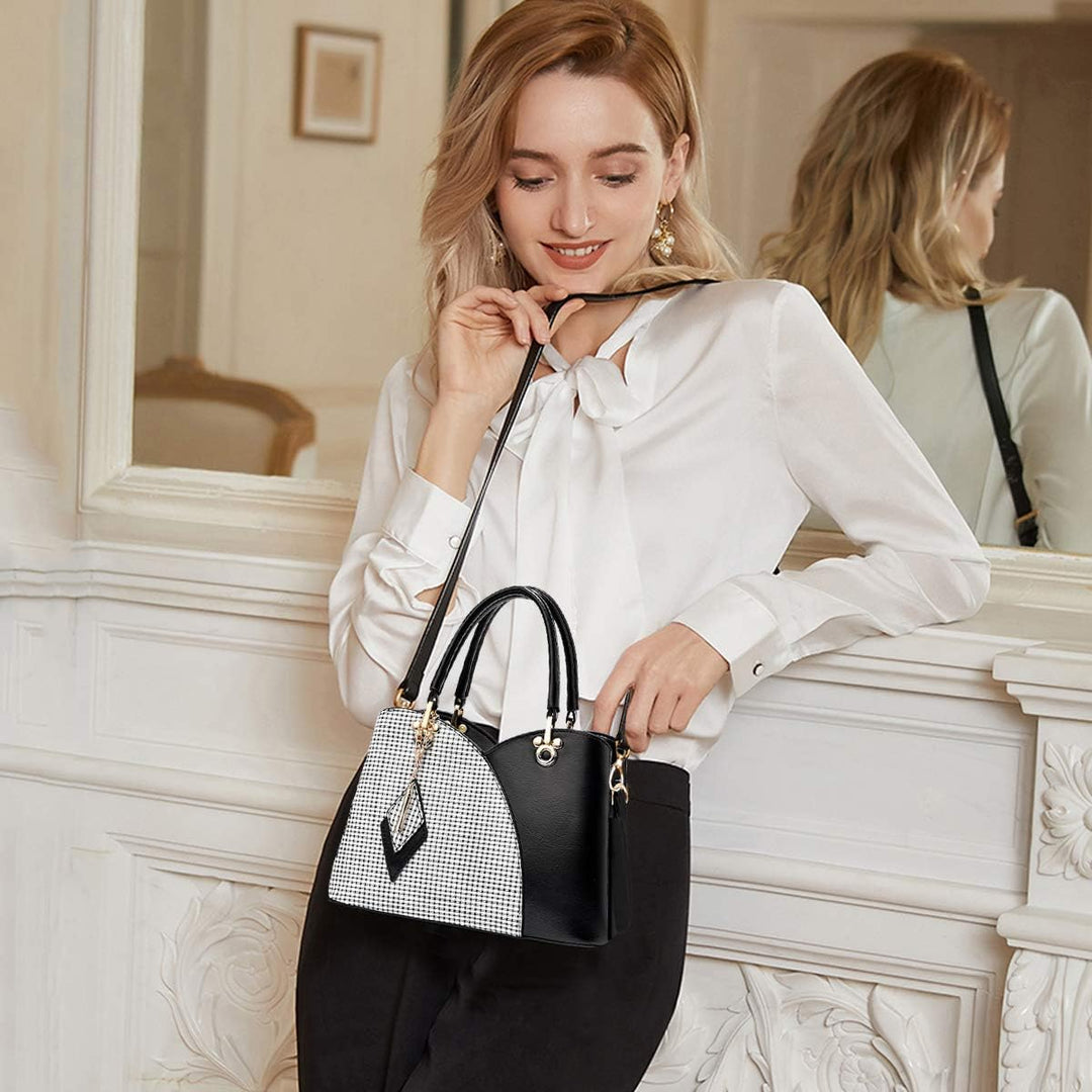 NICOLE & DORIS Elegante Damen Handtasche mit Mehreren Taschen Schultertaschen aus PU-Leder Henkeltas