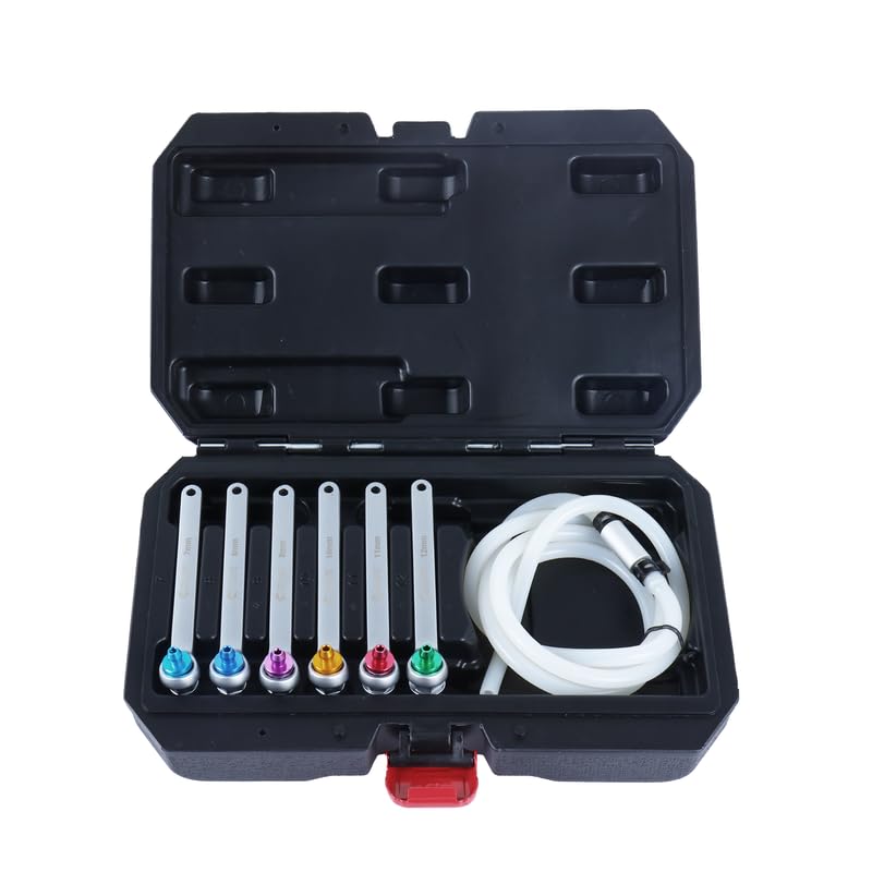 CCLIFE 7tlg Bremsenentlüftungsschlüssel Set, 7–12 mm, 12-Kant Stecknuss, mit 1,2 m Silikonschlauch &