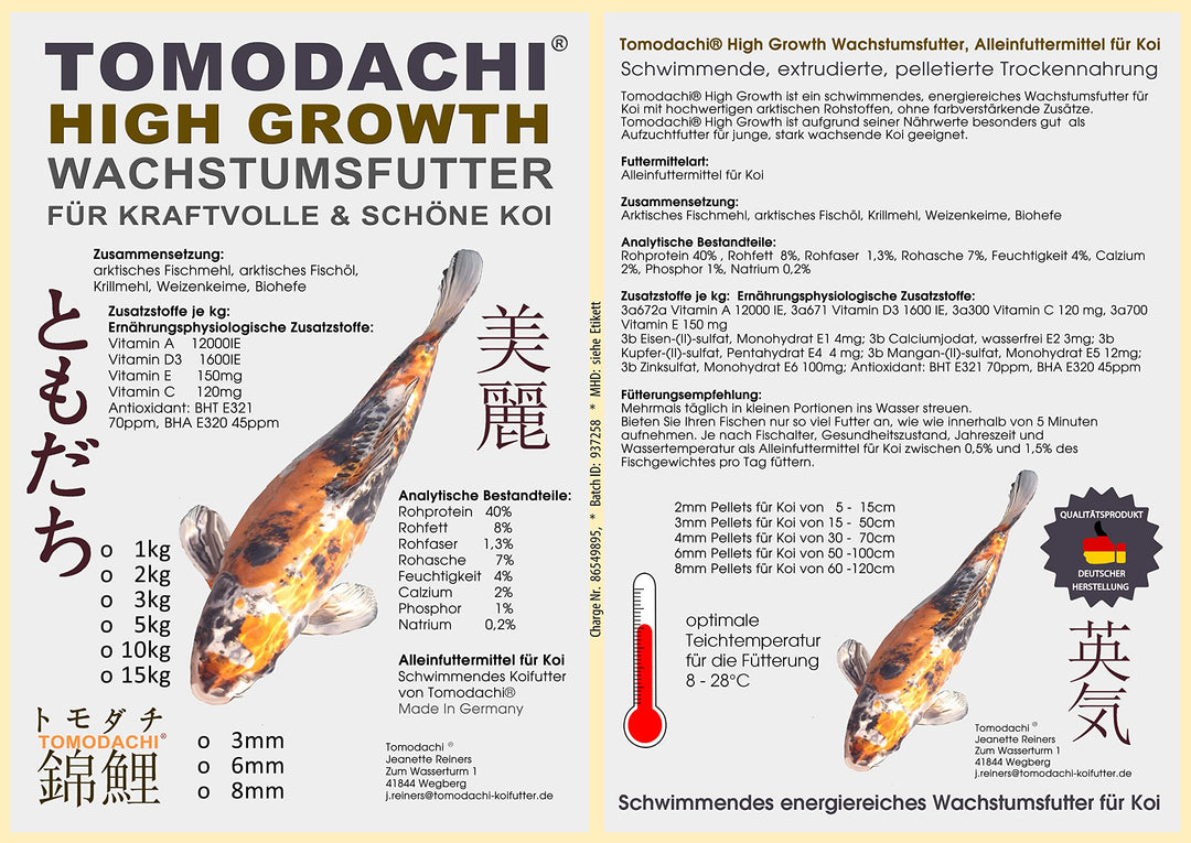 Koi Wachstumsfutter Schwimmfutter für kleine Koi und Tosai Koi Grower leicht verdauliches schwimmend