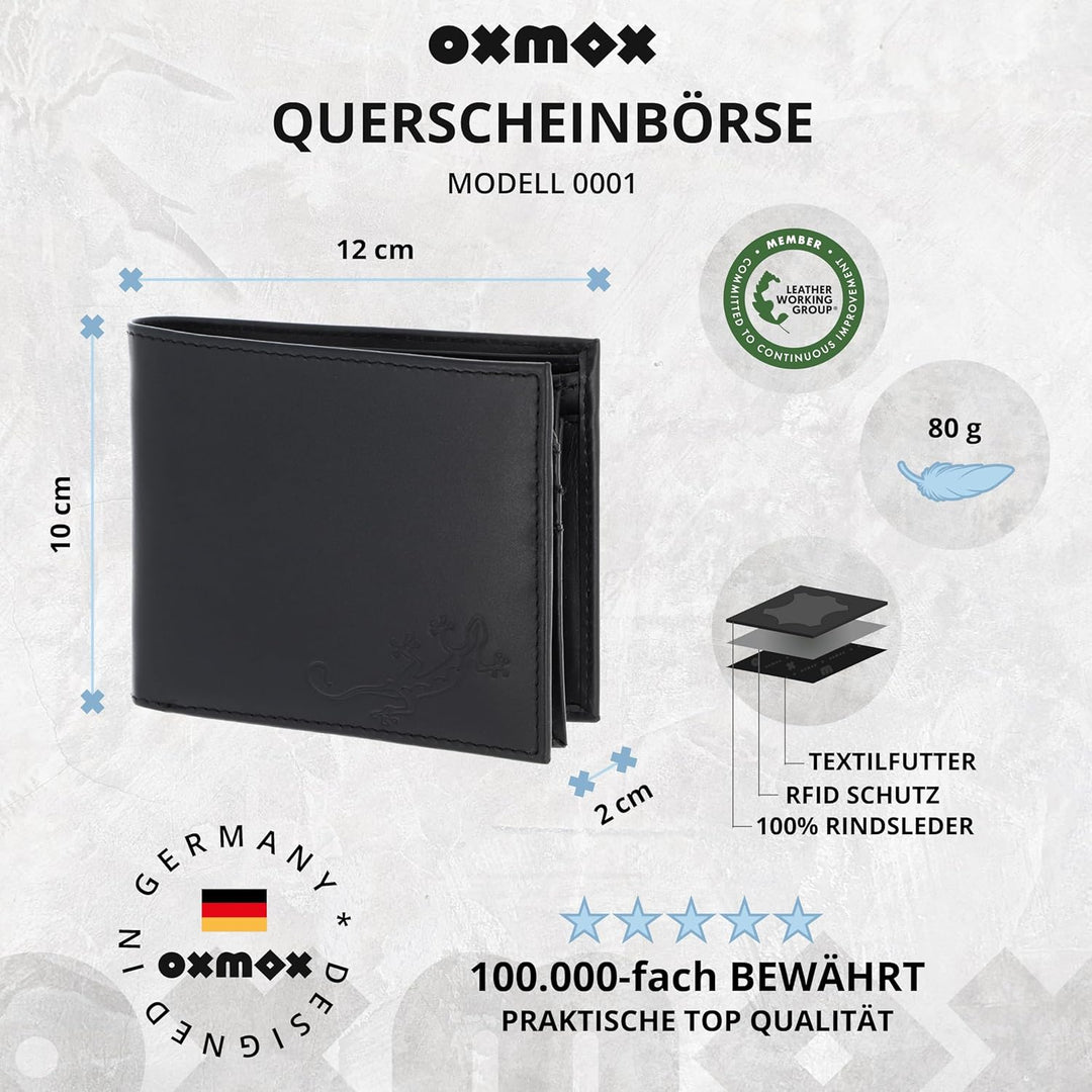Oxmox Leather-Querscheinbörse 6cc 12 cm RFID lizard, Einheitsgrösse