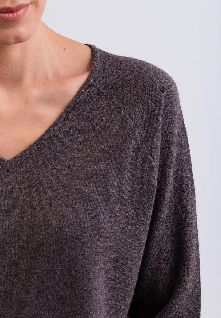CASH-MERE.CH 100% Kaschmir Damen Pullover mit geradem Schnitt und Seitenschlitz | Sweater V-Ausschni