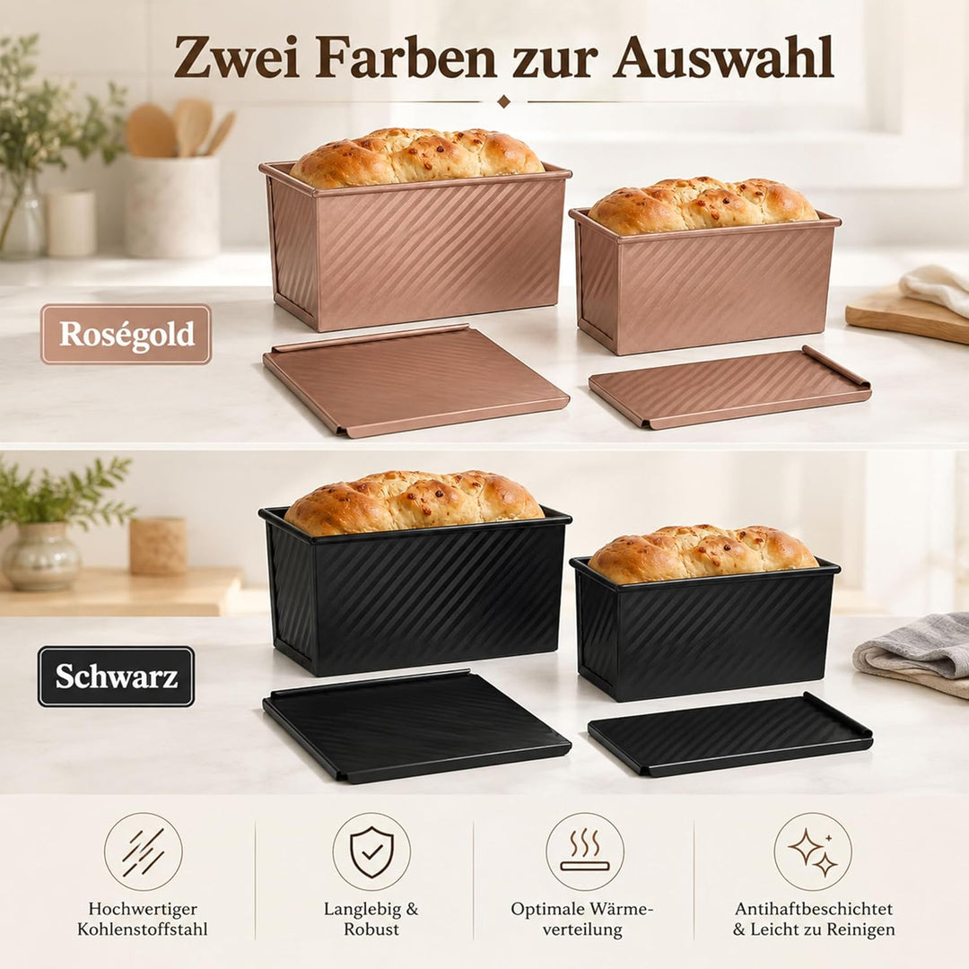 URMONA 2 Stück Toastbrot Brotbackform Mit Deckel, Toastbrotform & Kastenform mit Belüftungslöchern,