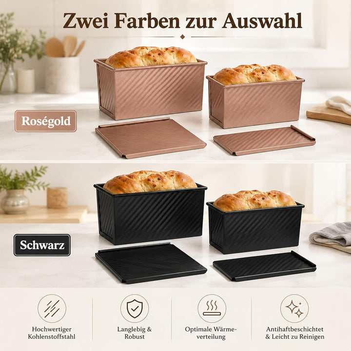 URMONA 2 Stück Toastbrot Brotbackform Mit Deckel, Toastbrotform & Kastenform mit Belüftungslöchern,