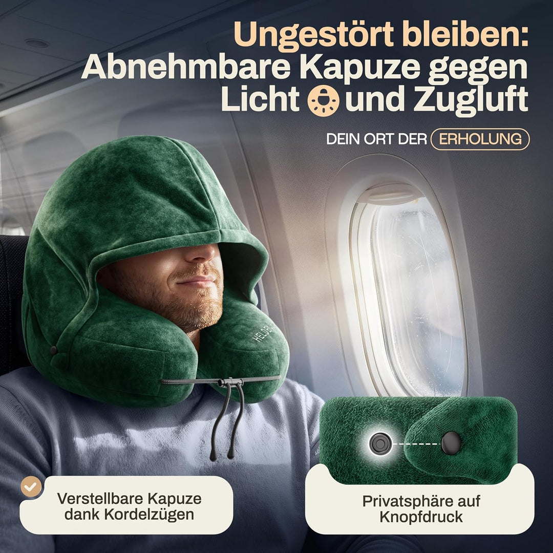HELDENWERK® Air Nackenkissen Flugzeug Aufblasbar | Reisekissen für 5 Schlafpositionen, schnell aufbl