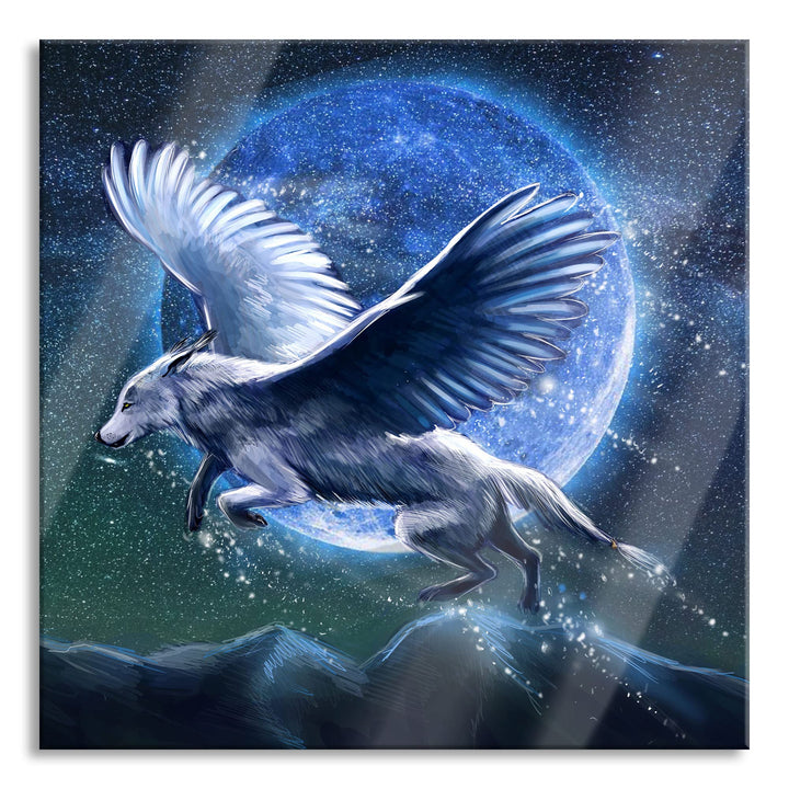 Pixxprint Glasbild | Wandbild auf Echtglas | Wolf mit Flügeln | 40x40 cm | inkl. Aufhängung und Abst