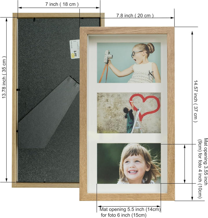 BD ART 18x35 cm 3D Box, Mehrfach Bilderrahmen, Bildergalerie, Fotogalerie mit Passepartout und 3 Fot