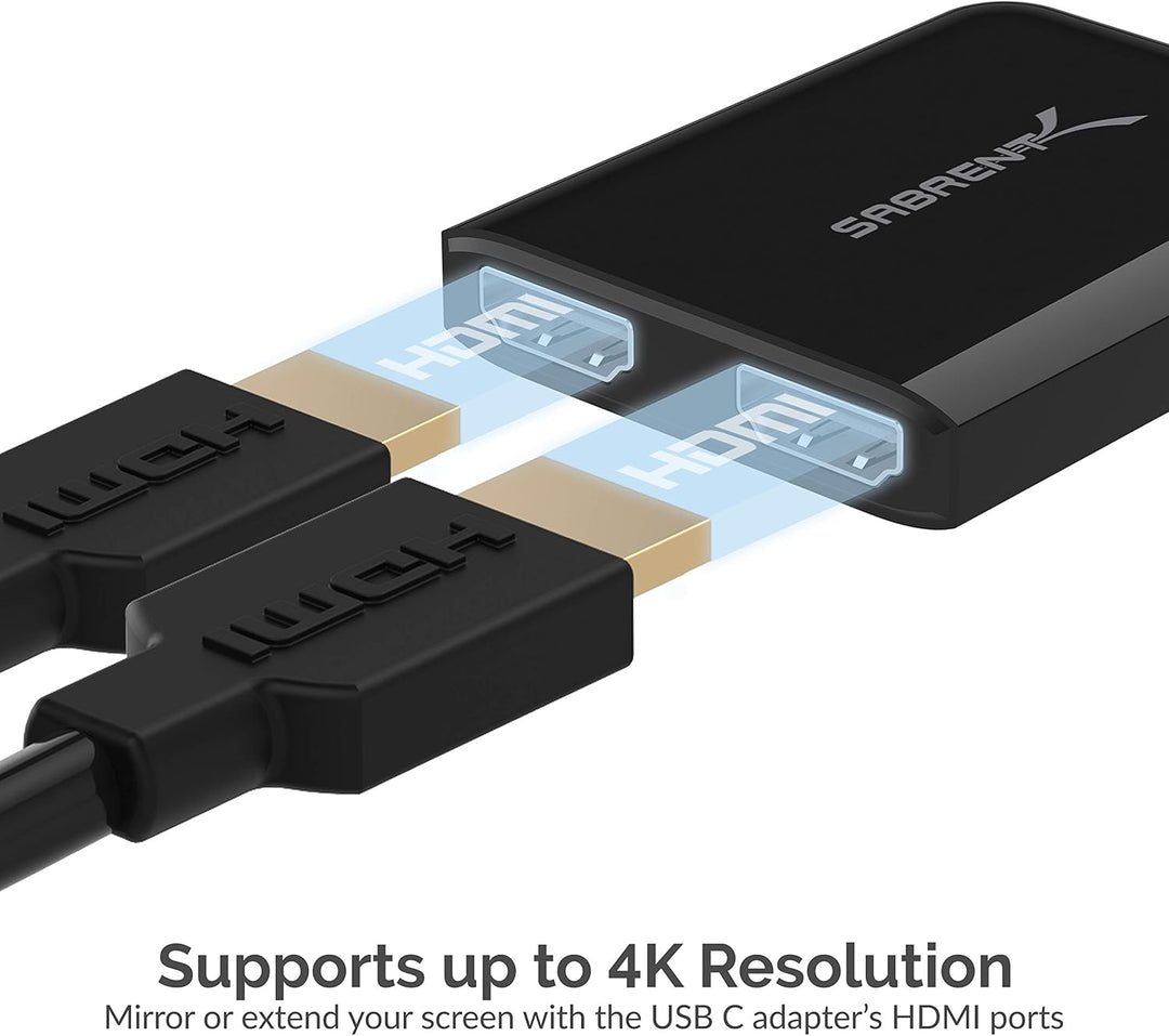 Sabrent USB C auf Dual-HDMI Adapter, HDMI Splitter, Type-C auf HDMI Monitorkonverter unterstützt 4K