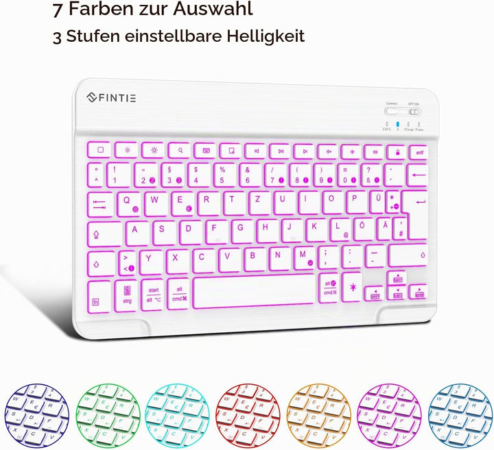 Fintie Tastatur Hülle für iPad 10. Generation 2022 (10.9 Zoll), Keyboard Case mit 7-farbig Beleuchte