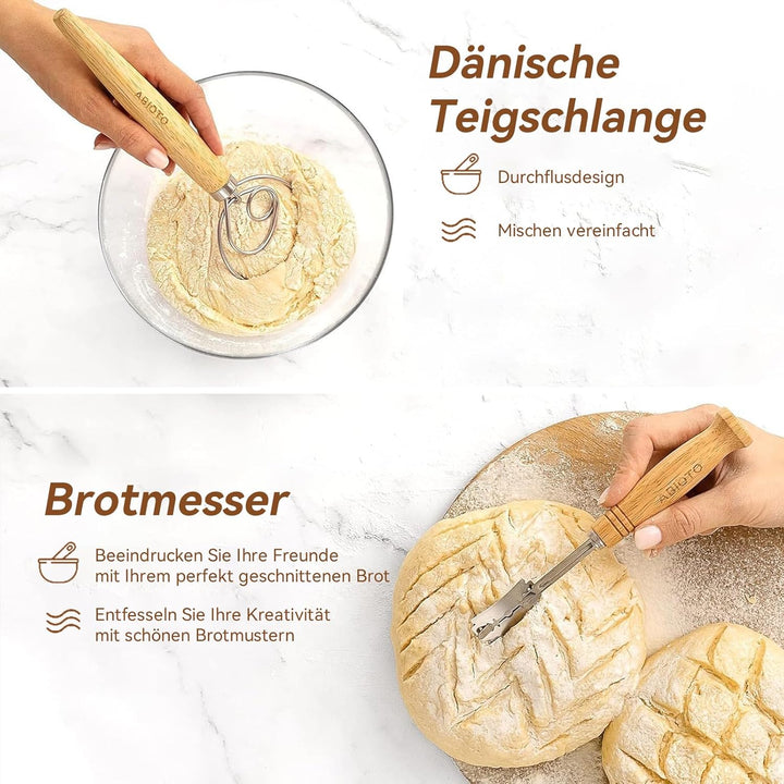 Sauerteig Starter Set, 12 Stück Gärkorb Brot Set, 9 Zoll Rattan Sauerteig Brot Gärkorb mit Kompletts