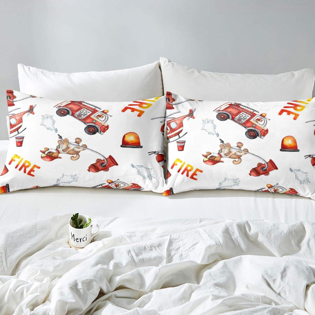 Loussiesd Feuerwehrauto Bettbezug Set Karikatur Hund Feuerwehrmann Bettwäsche Set 135x200cm für Kind