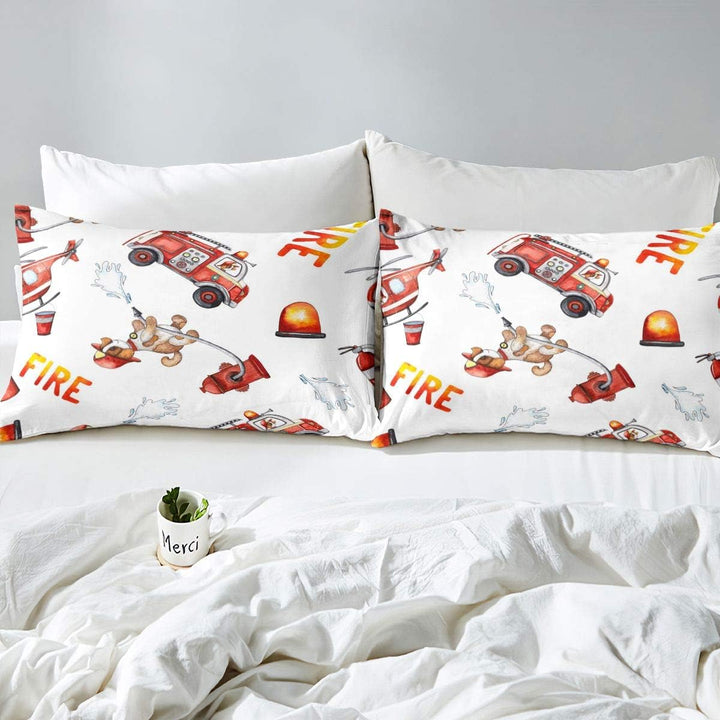 Loussiesd Feuerwehrauto Bettbezug Set Karikatur Hund Feuerwehrmann Bettwäsche Set 135x200cm für Kind