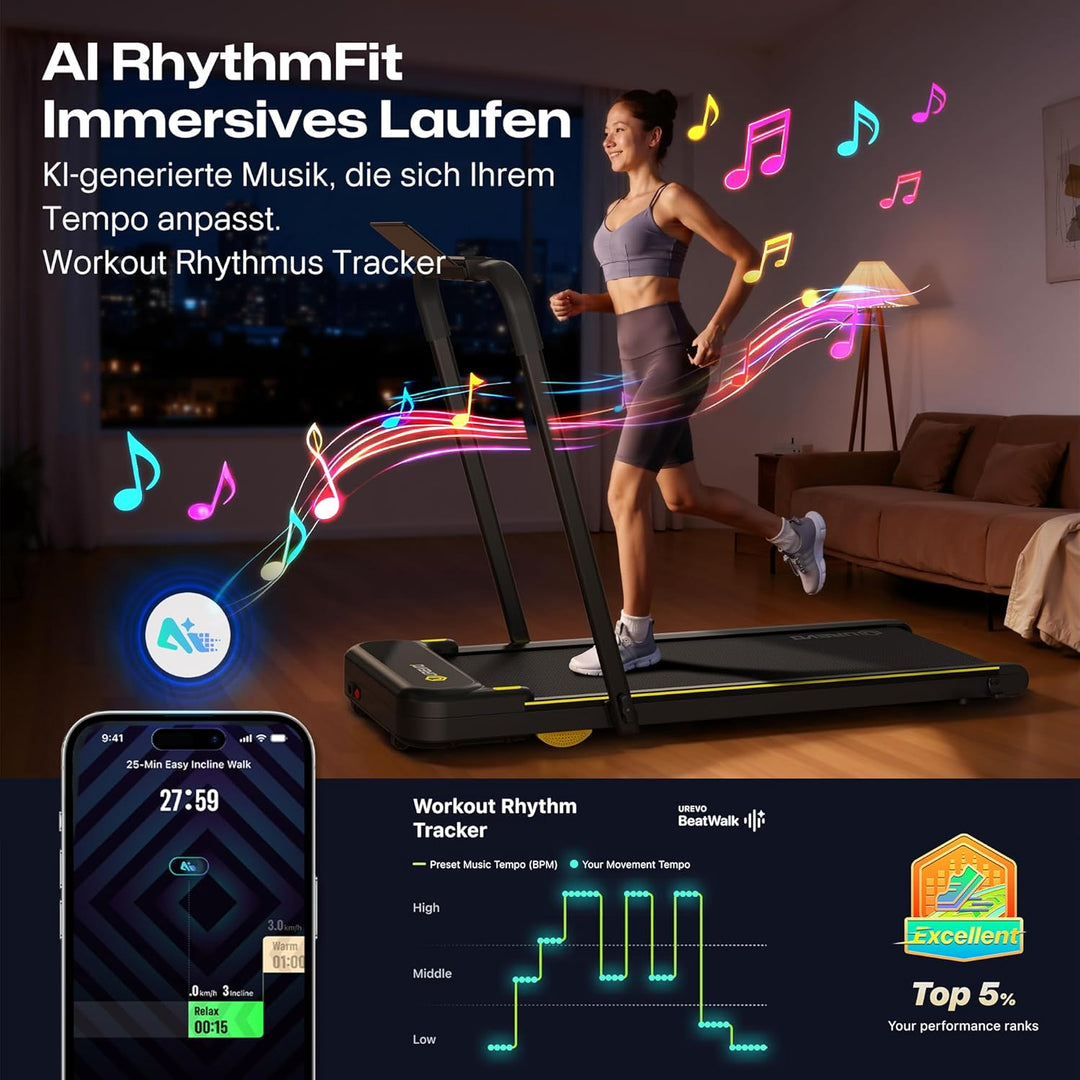 UREVO 2 in 1 Laufband für zuhause mit SmartCoach App, Walking pad mit doppelter Stossdämpfung, Laufb