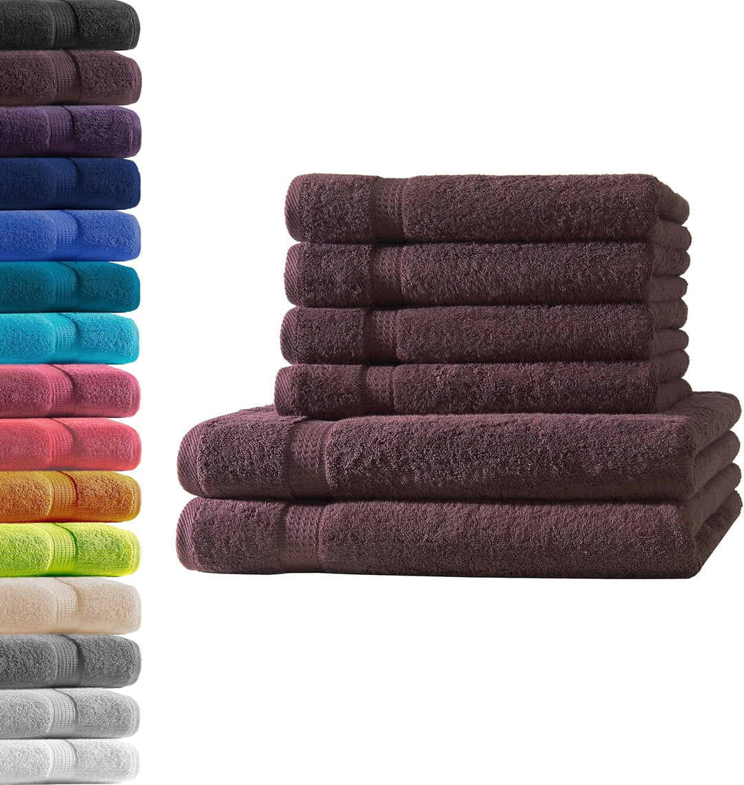 2X Duschtuch + 4X Handtuch | Kaffeebraun | 100% Baumwolle Frottier | Oeko-TEX® Standard 100 | Premiu