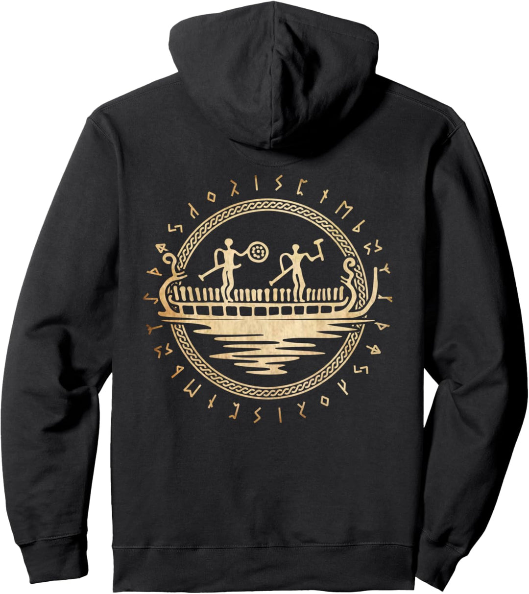 Wikinger Kleidung Petroglyphen Langschiff Grafik RÜCKENDRUCK Pullover Hoodie