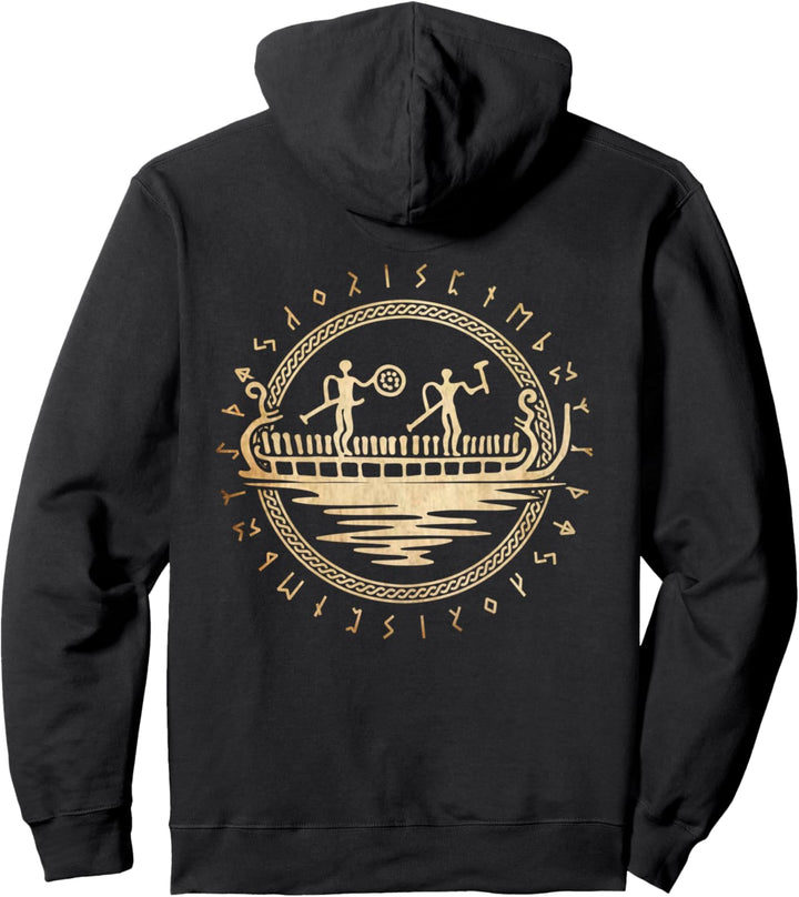 Wikinger Kleidung Petroglyphen Langschiff Grafik RÜCKENDRUCK Pullover Hoodie