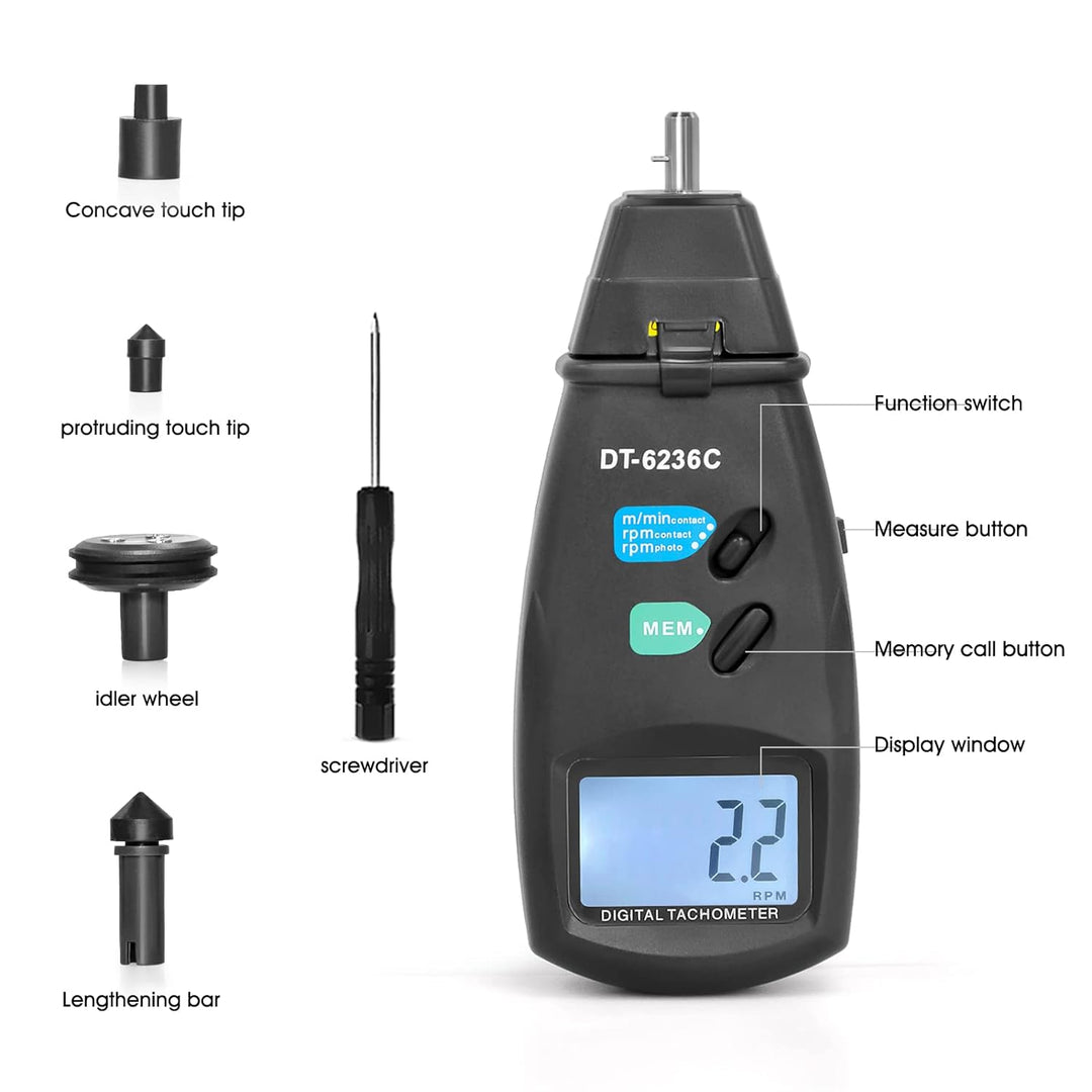 Digitaler Drehzahlmesser Handheld Photo Tachometer GR-6236C Berührungslose Reichweite mit Max/Min/AV