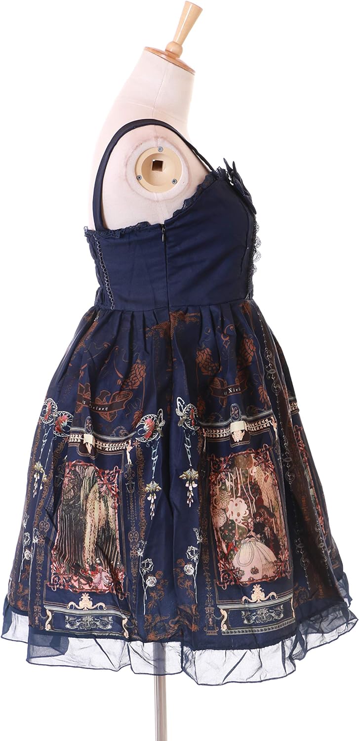 JSK-51-2 Blau Vintage Gemälde Retro Kleid Lolita Cosplay Kawaii Harajuku