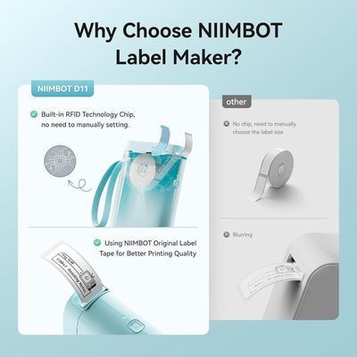 NIIMBOT D11 Etikettendrucker Tragbarer Aufkleberdrucker, Wireless-Technologie und 1 Rolle Starter-Et