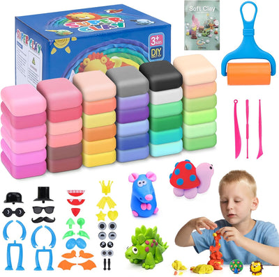 Modelliermasse Kit,36 Farben Lufttrockener Magischer Knete für Kinder,DIY Formton mit werkzeugen und