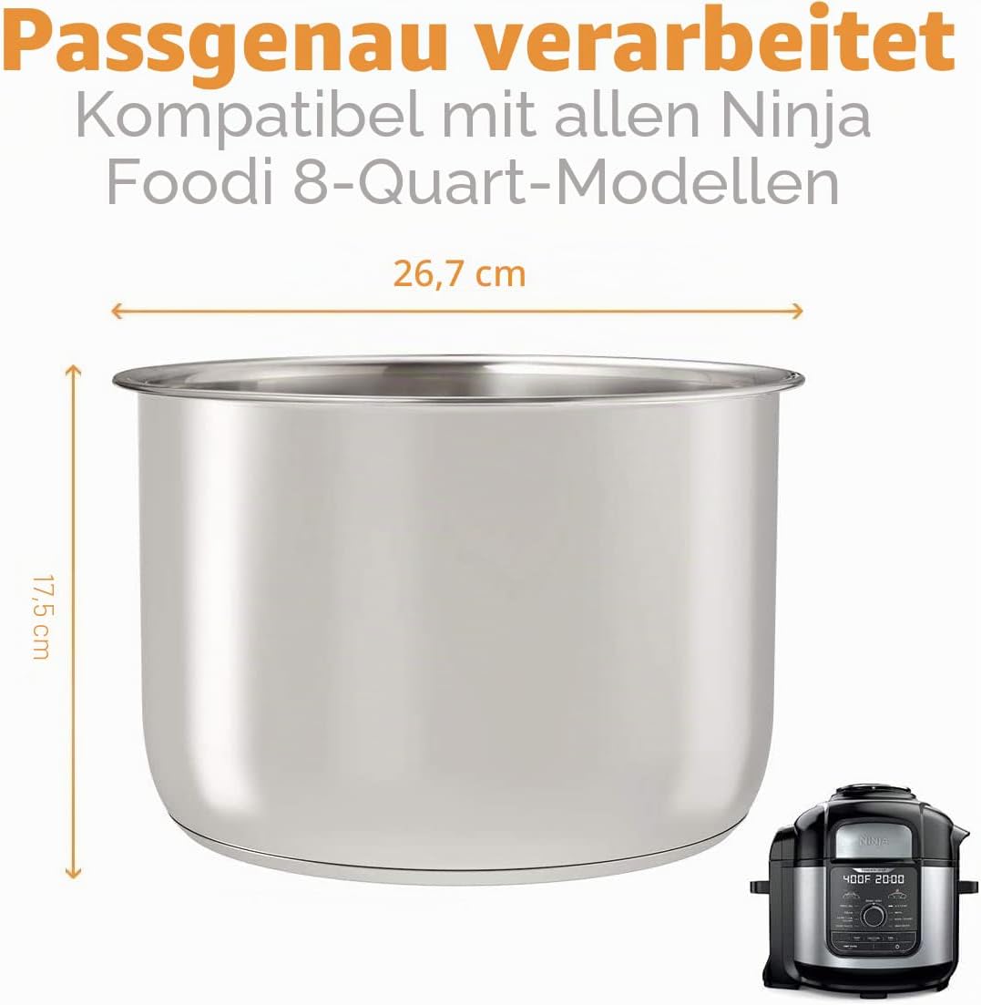 Goldlion Stainless Steel Inner Pot Compatible with Ninja Foodi 8 Quart Accessories Replacement Inser