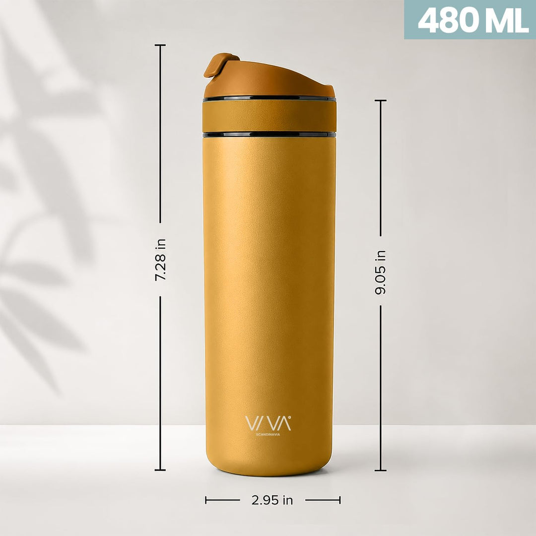 VIVA Recharge Pro Thermobecher, auslaufsicher, Kaffee &amp; Tee, 460 ml, Gelb | Doppelwandig isolierter