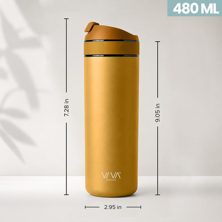 VIVA Recharge Pro Thermobecher, auslaufsicher, Kaffee &amp; Tee, 460 ml, Gelb | Doppelwandig isolierter