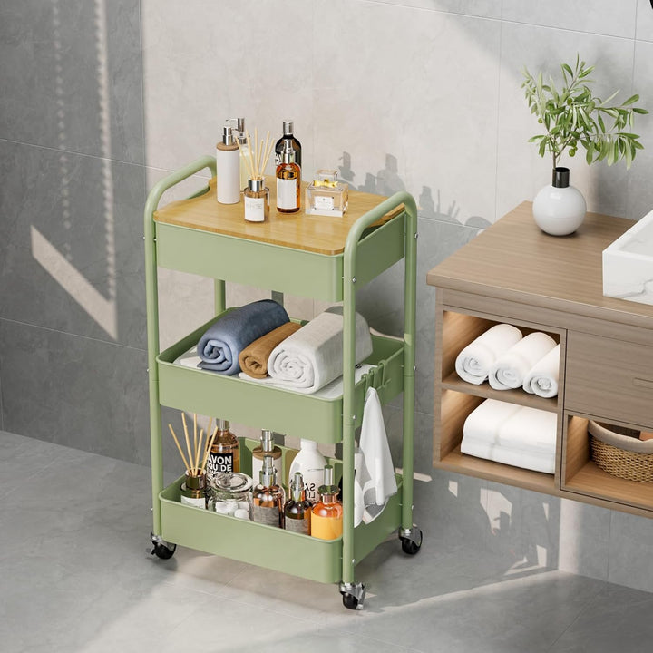 Shrivee 3-Tier Rollwagen mit Tischplatte, Servierwagen, rollender Allzweckwagen aus Metall, Regal au
