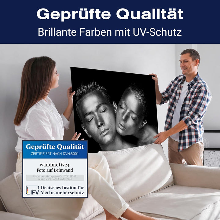 wandmotiv24 Leinwandbild Models, Querformat, Mann & Frau metallisch M0174 60x45cm Leinwandbild Model