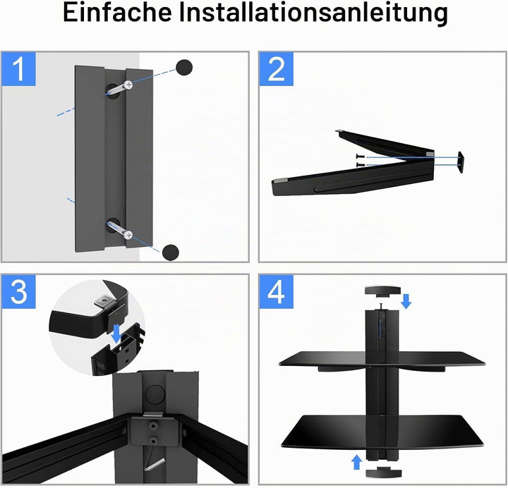 suptek 2 Floating Regal Multimedia Wandregal TV Rack Wandhalterung Mit Verstärktem Gehärtetem Glasre