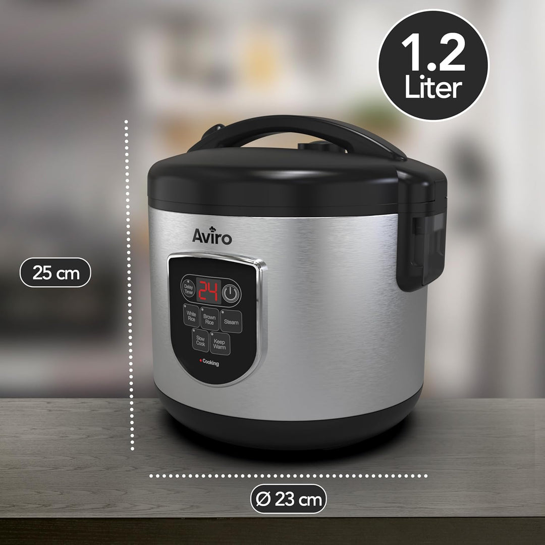 Aviro Reiskocher – Slow Cooker – 1,2 l – 7 Funktionen – Warmhaltefunktion – Reiskocher – Antihaftbes