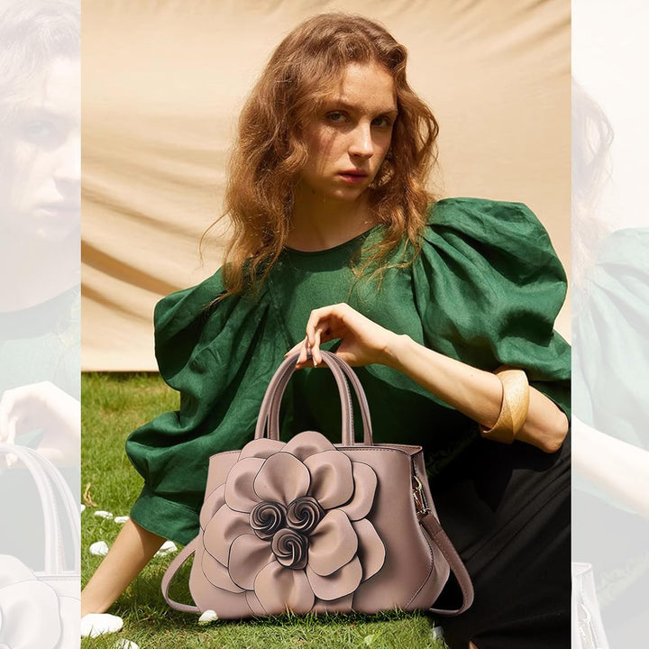 NICOLE & DORIS Modische Damen-Umhängetasche, Handtasche, Umhängetasche, Blumenmotiv Khaki, Khaki