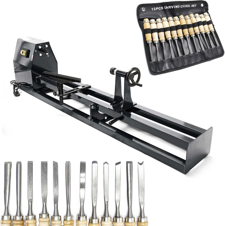 Drechselbank 400W & Schnitzeisen-Set 12tlg. u.a. mit Flachbeitel & Hohlbeitel