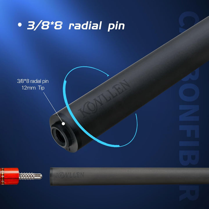 KONLLEN Carbon Fiber Billard Queue Schaft (Uni-Loc & 3/8x8) | 12mm High-Performance Spitze | Low Def