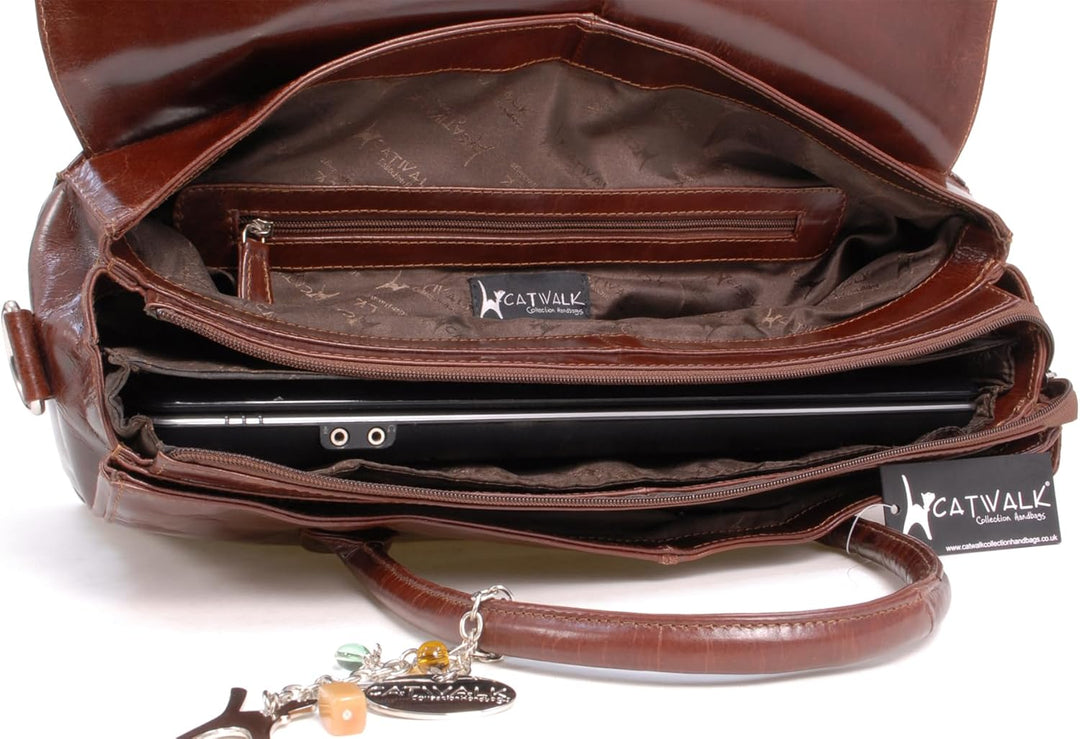Catwalk Collection Handbags - Damen Leder Laptoptasche 17 Zoll - Arbeitstasche Extra Gross - Aktenta