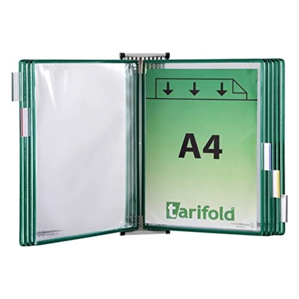 Tarifold Fr 414105 – Wandhalterungsset aus Metall mit 10 Hüllen, A4, PVC, Rahmen, Grün