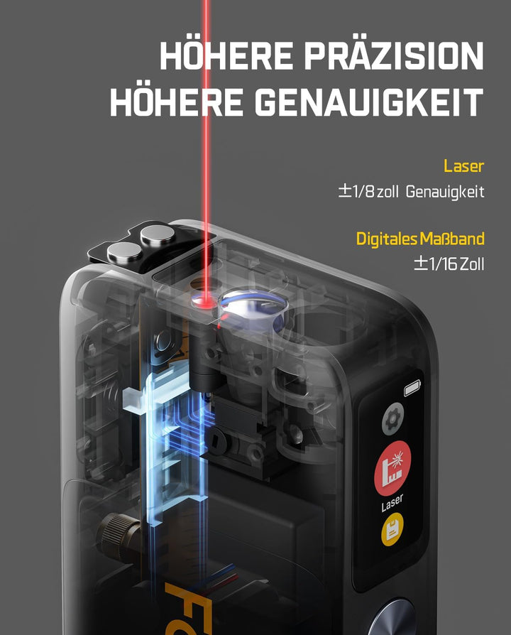 Fanttik A10 Pro 2-in-1 Digitales Laser Entfernungsmesser mit HD IPS-Farbdisplay, Wiederaufladbar 50m