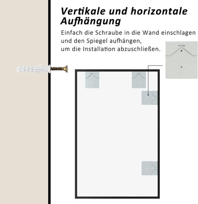 Goezes Spiegel Schwarz 50x70cm Badspiegel Badezimmerspiegel Schwarz Spiegel Metallrahmen Dekorative