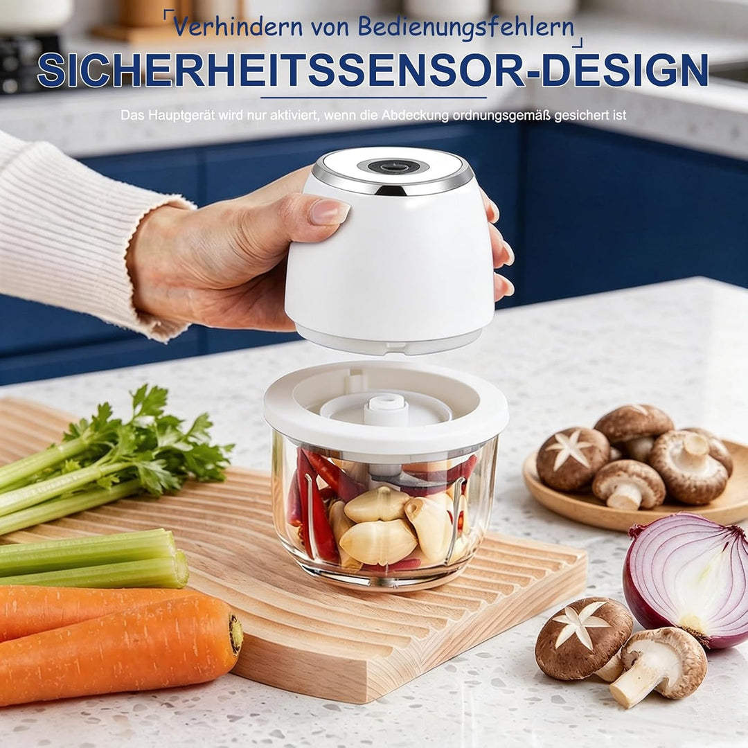 Zerkleinerer Küche Elektrisch 350 ml Glasbehälter, Zwiebel Zerkleinerer Elektrisch mit 6 Edelstahlkl