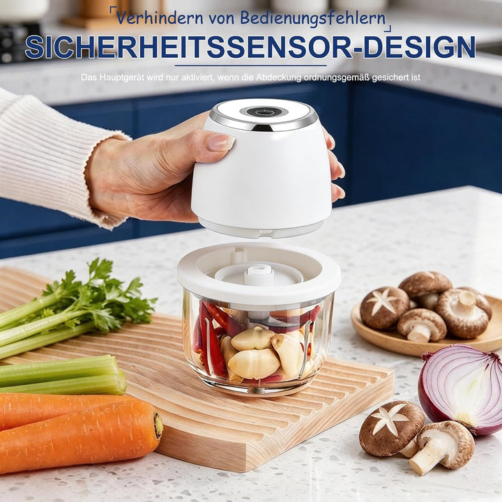 Zerkleinerer Küche Elektrisch 350 ml Glasbehälter, Zwiebel Zerkleinerer Elektrisch mit 6 Edelstahlkl